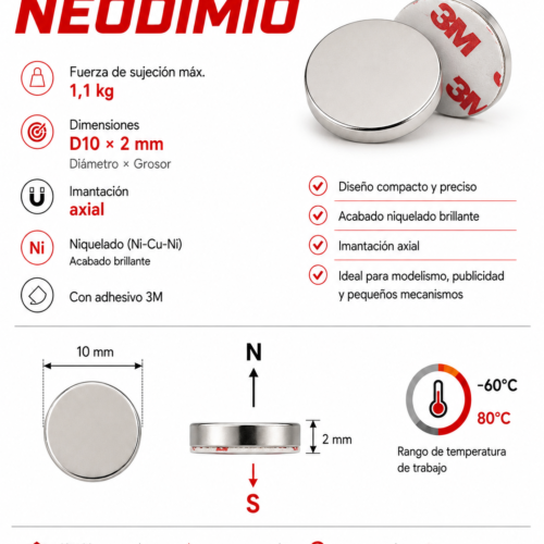 Imán de Neodimio Redondo Autoadhesivo 12X3 mm